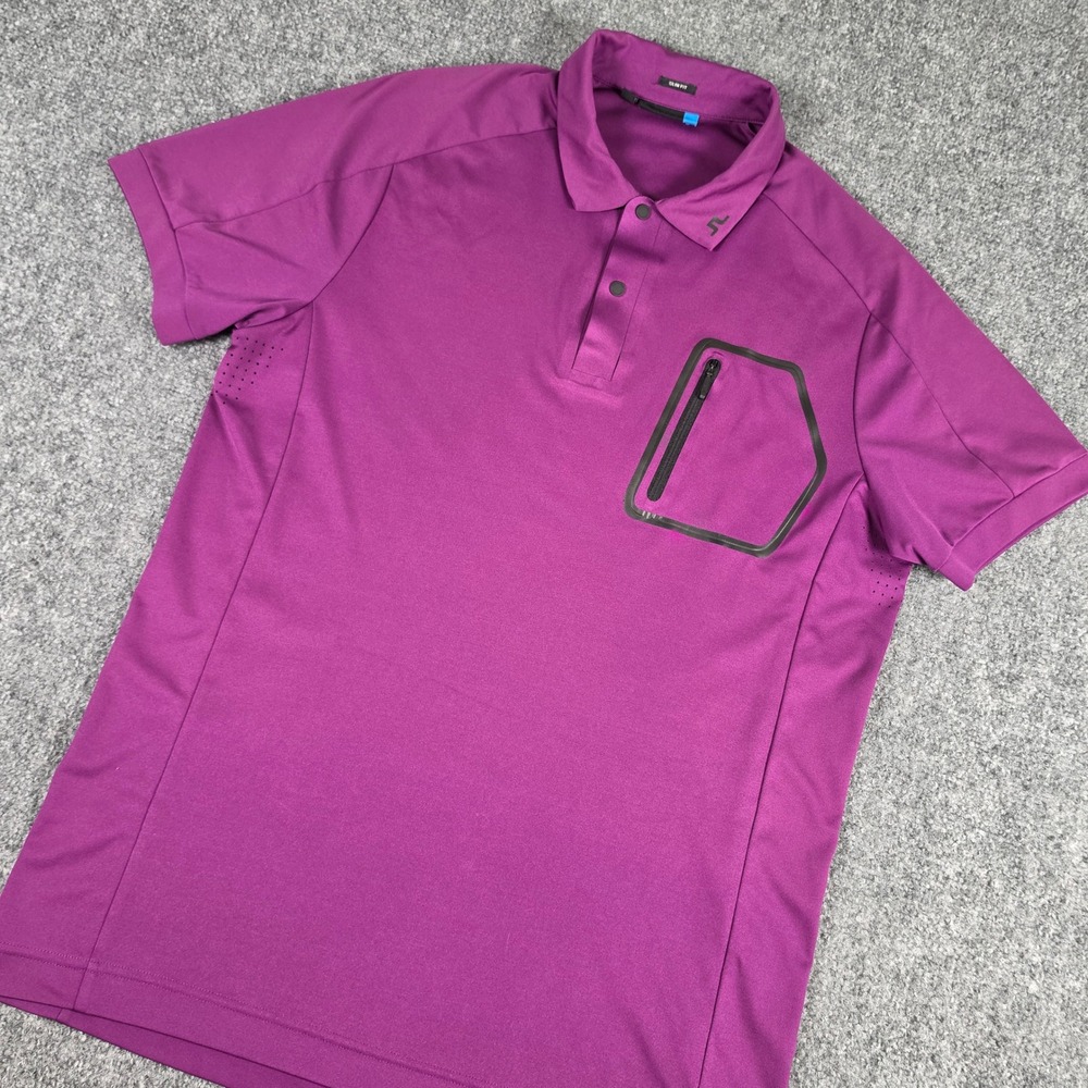 J.Lindeberg Polo Shirt Mens Medium Purple Max Slim TX Jersey Cooling Golf Pocket